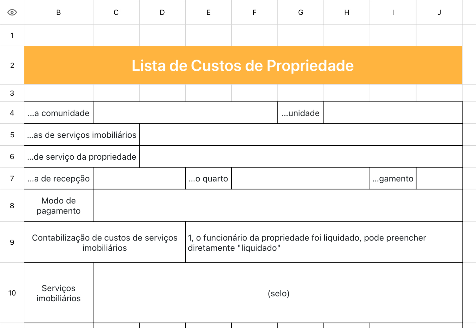 Lista de Custos de Propriedade
